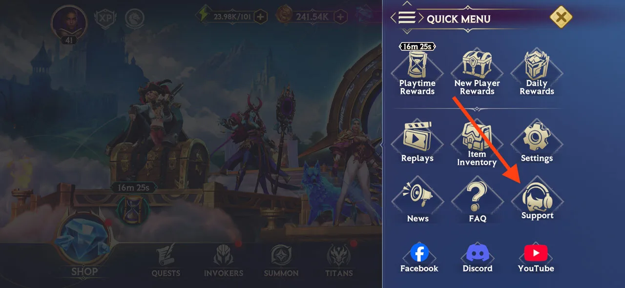 How do I find my Session Report in Invokers: Titan Legacy?