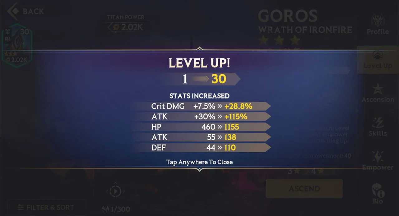 Upgrading Titans – Leveling Up
