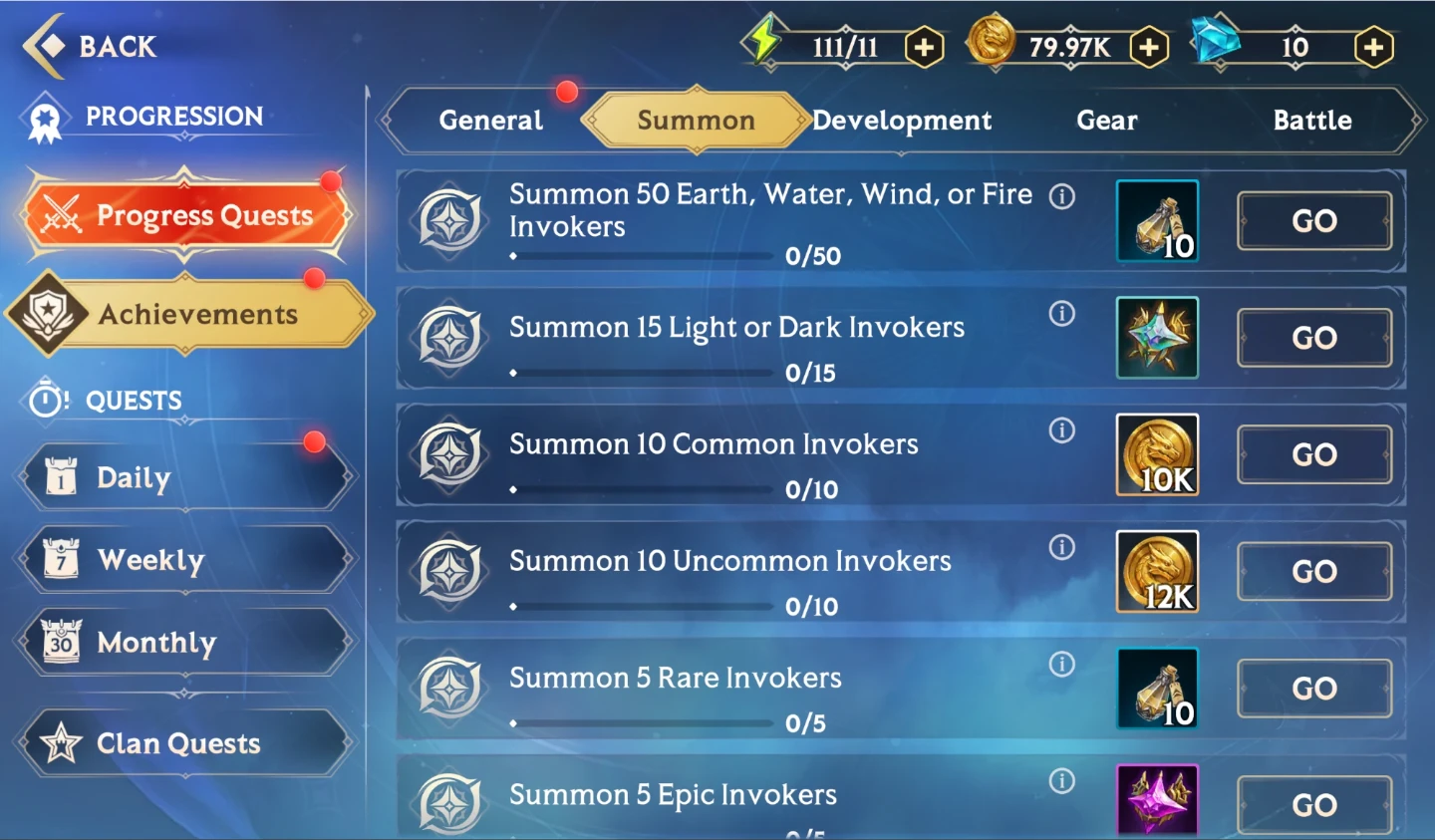 How to Progress and Earn Free Rewards – Achievements, Summon tab