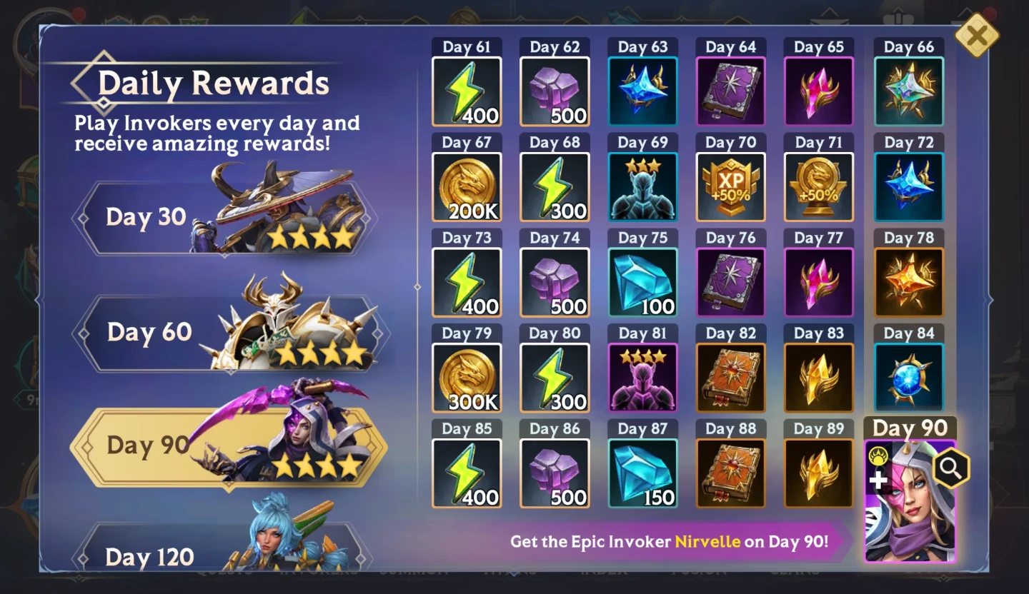 Free Stars and Orbs – Daily Rewards, Days 61–90 with Nirvelle on Day 90