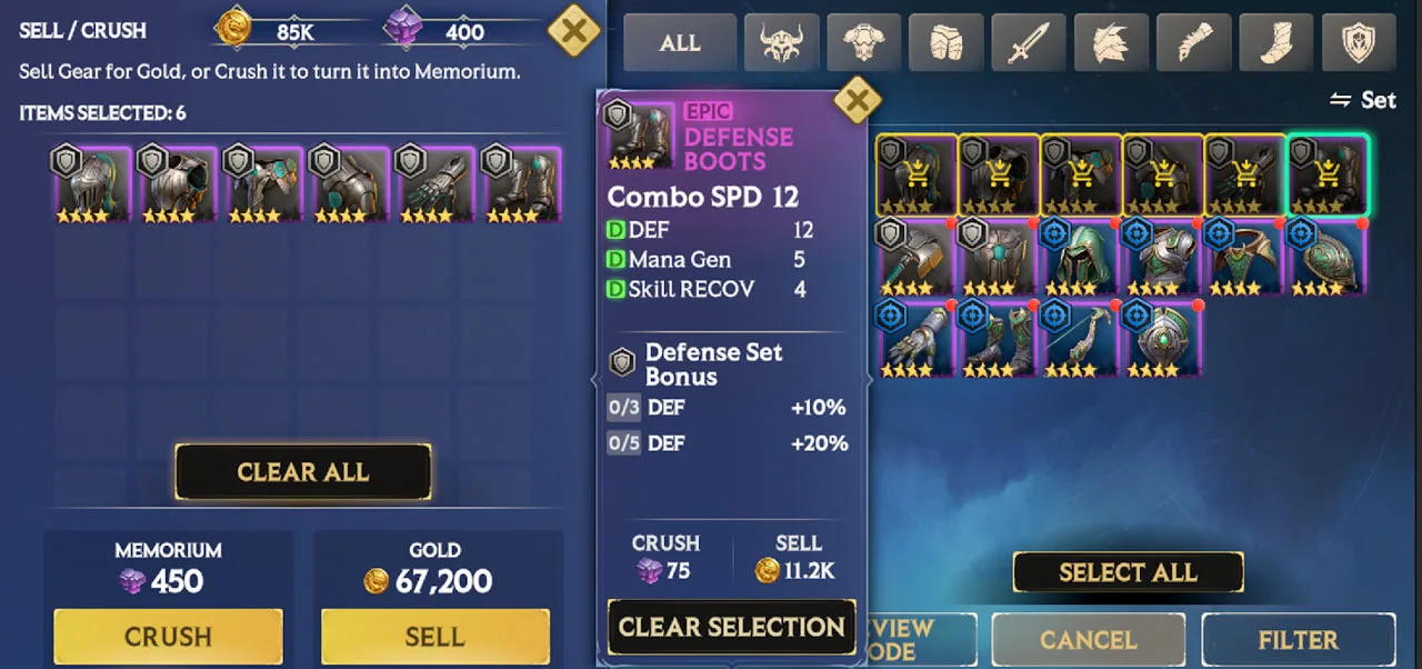Crushing and Selling Relics