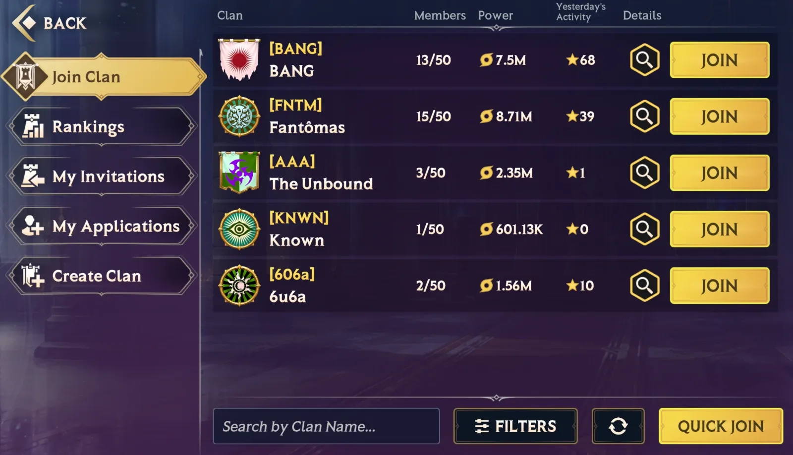 Clans – Joining A Clan